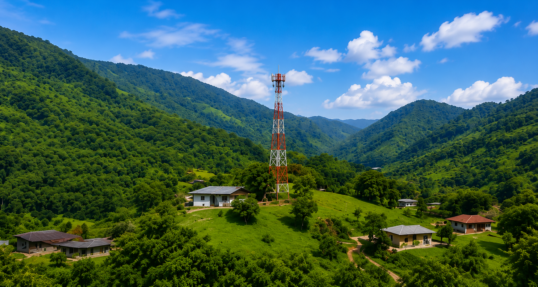 Antena de telecomunicaciones entre las montañas verdes de Urabá